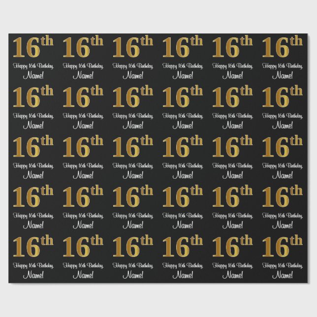 16th Birthday: Elegant Luxurious Faux Gold Look # Wrapping Paper (Flat)