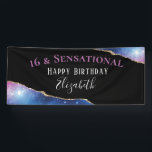 16th Birthday Elegant Watercolor Party Banner<br><div class="desc">It's time to party! Celebrate a 16th birthday party for someone who is sensational! Elegant watercolor design looks like trendy agate stone. Monogrammed banner is customized just for the honoree. Perfect for party decor,  video conferencing and photo backdrop.</div>