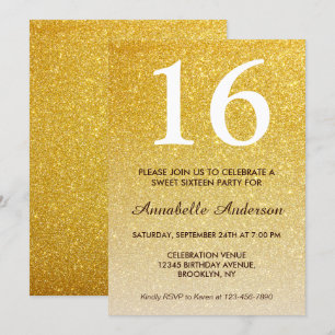 16th Birthday Elegant Yellow Gold Glitter Ombre Invitation