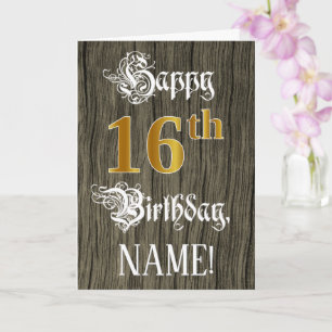 16th Birthday: Faux Gold Look + Faux Wood Pattern Card
