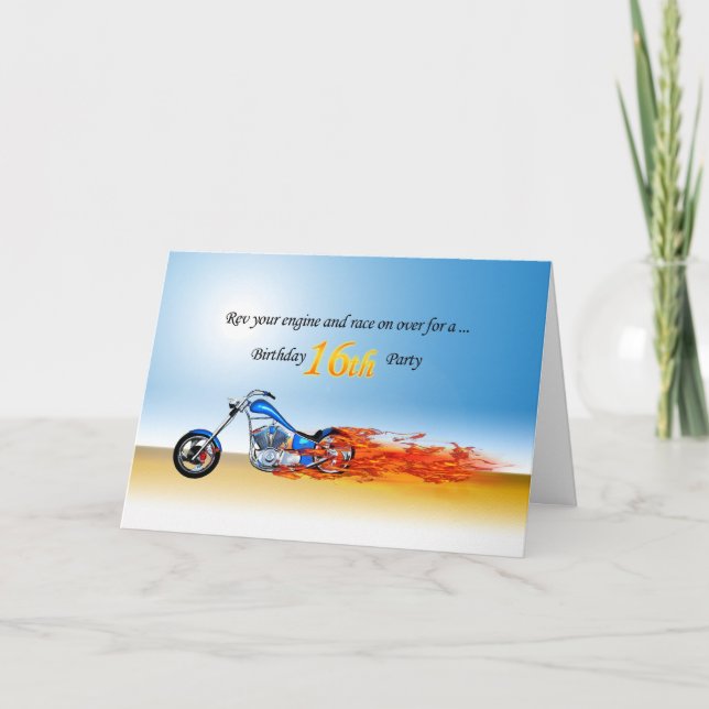 16th Birthday Flaming Motorcycle Party Invitation (Front)