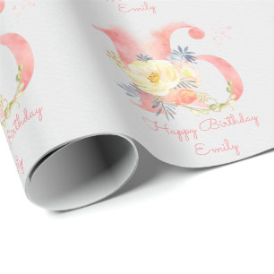 16th Birthday Flower Number 16 Custom Wrapping Paper