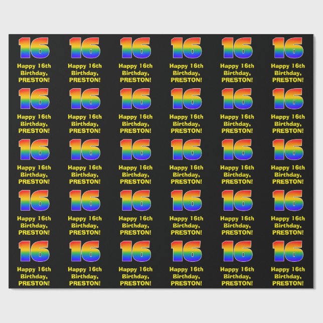 16th Birthday: Fun, Colourful Rainbow Inspired # 1 Wrapping Paper (Flat)