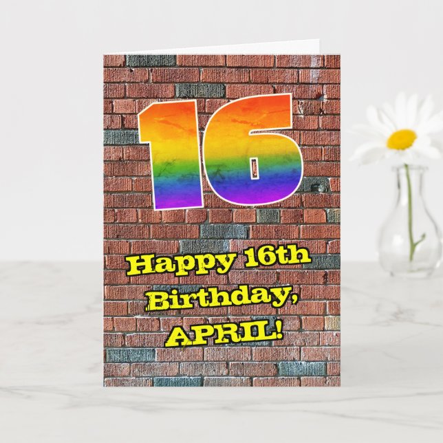 16th Birthday: Fun Graffiti-Inspired Rainbow 16 Card (Small Plant)