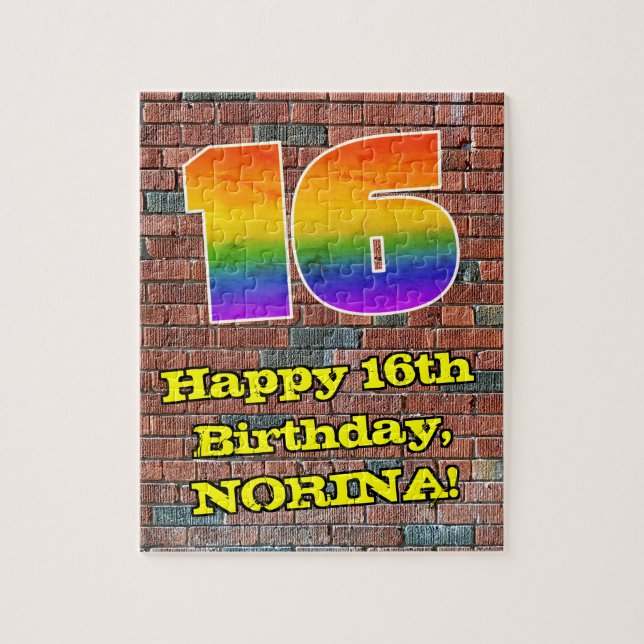 16th Birthday: Fun Graffiti-Inspired Rainbow 16 Jigsaw Puzzle (Vertical)