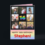 16th Birthday: Fun Rainbow #, Custom Photos   Name Card<br><div class="desc">The front of this upbeat and joyful birthday themed greeting card design features the number “16“ with a vibrant rainbow spectrum inspired gradient pattern, along with the message “HAPPY 16th BIRTHDAY, ” and a custom recipient name. Surrounding the rainbow-patterned number on the front are some photos that can be personalized,...</div>