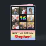 16th Birthday: Fun Rainbow #, Custom Photos   Name Card<br><div class="desc">The front of this upbeat and joyful birthday themed greeting card design features the number “16“ with a vibrant rainbow spectrum inspired gradient pattern, along with the message “HAPPY 16th BIRTHDAY, ” and a custom recipient name. Surrounding the rainbow-patterned number on the front are some photos that can be personalized,...</div>