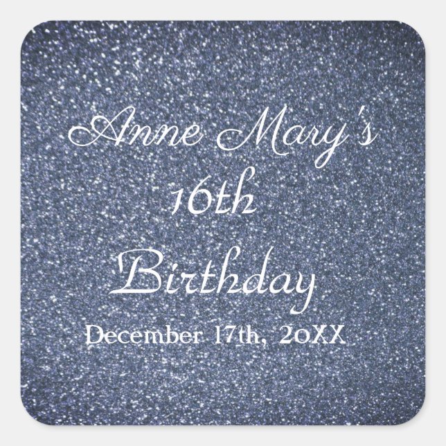 16th Birthday Glittery Sparkle Custom Dusty Blue Square Sticker (Front)