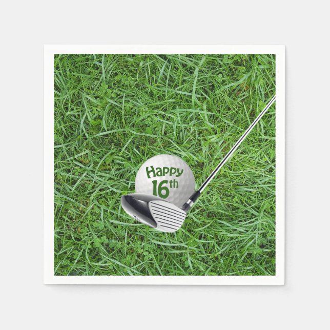 16th Birthday Golf Ball and Club  Napkins (Front)