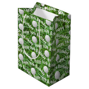 16th Birthday Golf Balls on Grass Medium Gift Bag