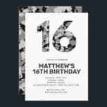16TH Birthday, Grey Camo Personalized Teen Invitation<br><div class="desc">This camo invitation is perfect for a boy's birthday party with it's simple lines and no frill design.  
Use the template form to add your information.  Other colours and ages are available.</div>