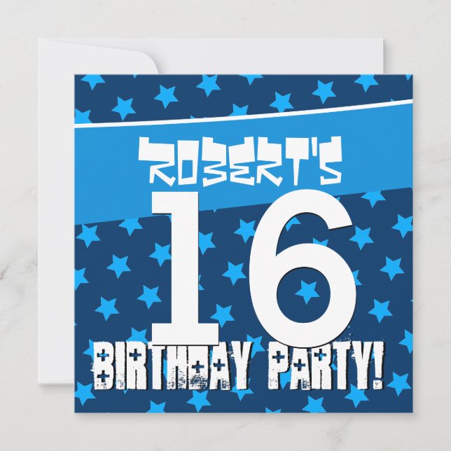 16th Birthday Hues of Blue Stars D4241 Invitation (Front)