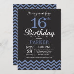 16th Birthday Invitation Black and Blue<br><div class="desc">16th Birthday Invitation with Black and Blue Chevron. Chalkboard. Kids Birthday. Boy or Girl Bday Invite. For further customization,  please click the "Customize it" button and use our design tool to modify this template.</div>