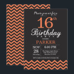16th Birthday Invitation Black and Coral Chevron<br><div class="desc">16th Birthday Invitation with Black and Coral Chevron. Chalkboard. Kids Birthday. Boy or Girl Bday Invite. For further customization,  please click the "Customize it" button and use our design tool to modify this template.</div>
