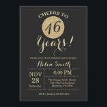 16th Birthday Invitation Black and Gold Glitter<br><div class="desc">16th Birthday Invitation Black and Gold Glitter Card. For further customization,  please click the "Customize it" button and use our design tool to modify this template.</div>