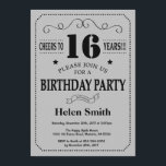 16th Birthday Invitation Black and Silver Grey<br><div class="desc">16th Birthday Invitation Black and Silver Grey Typography. Black and Silver Grey Grey Background. Kids Birthday. Male Men or Women Birthday. Kids Boy or Girl Lady Teen Teenage Bday Invite. 13th 15th 16th 18th 20th 21st 30th 40th 50th 60th 70th 80th 90th 100th. Any Age. For further customization, please click...</div>