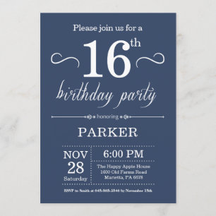 16th Birthday Invitation Blue