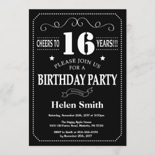 16th Birthday Invitation Chalkboard