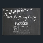 16th Birthday Invitation Chalkboard<br><div class="desc">16th Birthday Invitation with String Lights Chalkboard Background. 13th 15th 16th 18th 21st 30th 40th 50th 60th 70th 80th 90th 100th,  Any age. For further customization,  please click the "Customize it" button and use our design tool to modify this template.</div>
