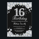 16th Birthday Invitation Chalkboard Silver Diamond<br><div class="desc">16th Birthday Invitation. Silver Rhinestone Diamond Chalkboard Background. Elegant Birthday Bash invite. Black and White. Kids Birthday. Girl Birthday. Boy Birthday. For further customization,  please click the "Customize it" button and use our design tool to modify this template.</div>