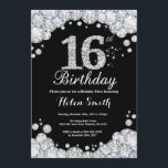 16th Birthday Invitation Chalkboard Silver Diamond<br><div class="desc">16th Birthday Invitation. Silver Rhinestone Diamond Chalkboard Background. Elegant Birthday Bash invite. Black and White. Kids Birthday. Girl Birthday. Boy Birthday. For further customization,  please click the "Customize it" button and use our design tool to modify this template.</div>