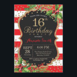 16th Birthday Invitation. Christmas Red Black Gold Invitation<br><div class="desc">16th Birthday Invitation for girl. Christmas Birthday Party Invite. Christmas Floral Flower. Sweet 16. Black,  Red and Gold Glitter. Red and White Stripes. Printable Digital. For further customization,  please click the "Customize it" button and use our design tool to modify this template.</div>