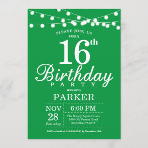 16th Birthday Invitation Green