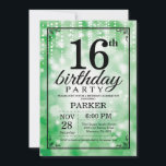 16th Birthday Invitation Green Glitter<br><div class="desc">16th Birthday Invitation with Green String Lights with Green Glitter Background. Green Birthday. Kids Birthday. Boy or Girl Bday Invite. 13th 15th 16th 18th 20th 21st 30th 40th 50th 60th 70th 80th 90th 100th, Any age. For further customization, please click the "Customize it" button and use our design tool to...</div>