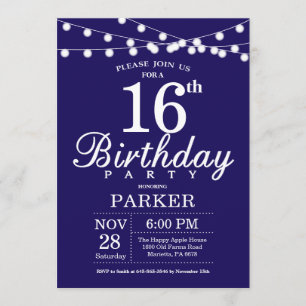 16th Birthday Invitation Navy Blue