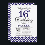 16th Birthday Invitation Navy Blue Chevron<br><div class="desc">16th Birthday Invitation with Navy Blue Chevron. Black and White. Kids Birthday. Boy or Girl Bday Invite. For further customization,  please click the "Customize it" button and use our design tool to modify this template.</div>