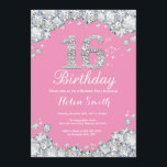 16th Birthday Invitation Pink and Silver Diamond<br><div class="desc">16th Birthday Invitation. Pink and Silver Rhinestone Diamond. Elegant Birthday Bash invite. Kids Birthday. Girl Birthday. Boy Birthday. For further customization,  please click the "Customize it" button and use our design tool to modify this template.</div>