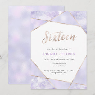 16th Birthday Invitation purple and gold