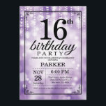 16th Birthday Invitation Purple Glitter<br><div class="desc">16th Birthday Invitation with Purple String Lights with Purple Glitter Background. Purple Birthday. Kids Birthday. Boy or Girl Bday Invite. 13th 15th 16th 18th 20th 21st 30th 40th 50th 60th 70th 80th 90th 100th, Any age. For further customization, please click the "Customize it" button and use our design tool to...</div>