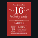 16th Birthday Invitation Red<br><div class="desc">16th Birthday Invitation with Red Background. Kids Birthday. Boy or Girl Bday Invite. 13th 15th 16th 18th 20th 21st 30th 40th 50th 60th 70th 80th 90th 100th,  Any age. For further customization,  please click the "Customize it" button and use our design tool to modify this template.</div>