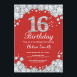 16th Birthday Invitation Red and Silver Diamond<br><div class="desc">16th Birthday Invitation. Red and Silver Rhinestone Diamond. Elegant Birthday Bash invite. Kids Birthday. Girl Birthday. Boy Birthday. For further customization,  please click the "Customize it" button and use our design tool to modify this template.</div>
