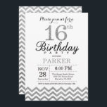 16th Birthday Invitation Silver Glitter<br><div class="desc">16th Birthday Invitation with Silver Glitter Chevron. Black and Silver Glitter. Kids Birthday. Boy or Girl Bday Invite. For further customization,  please click the "Customize it" button and use our design tool to modify this template.</div>