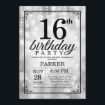 16th Birthday Invitation Silver Glitter<br><div class="desc">16th Birthday Invitation with Silver String Lights with Silver Glitter Background. Silver Birthday. Kids Birthday. Boy or Girl Bday Invite. 13th 15th 16th 18th 20th 21st 30th 40th 50th 60th 70th 80th 90th 100th, Any age. For further customization, please click the "Customize it" button and use our design tool to...</div>