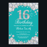 16th Birthday Invitation Teal and Silver Diamond<br><div class="desc">16th Birthday Invitation. Teal and Silver Rhinestone Diamond Teal Turquoise Aqua Background. Elegant Birthday Bash invite. Kids Birthday. Girl Birthday. Boy Birthday. For further customization,  please click the "Customize it" button and use our design tool to modify this template.</div>