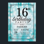16th Birthday Invitation Teal Glitter<br><div class="desc">16th Birthday Invitation with Teal String Lights with Teal Glitter Background. Teal Birthday. Kids Birthday. Boy or Girl Bday Invite. 13th 15th 16th 18th 20th 21st 30th 40th 50th 60th 70th 80th 90th 100th, Any age. For further customization, please click the "Customize it" button and use our design tool to...</div>