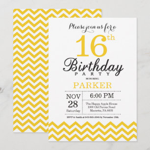 16th Birthday Invitation Yellow Chevron
