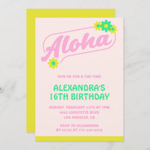 16th birthday invitations Tropical Aloha Pink
