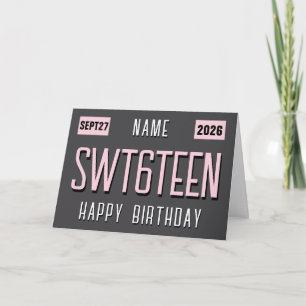 16th Birthday License Plate, Sweet 16 Birthday Car Card