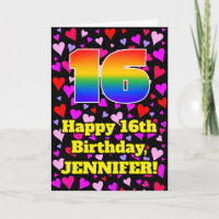 16th Birthday: Loving Hearts Pattern, Rainbow # 16