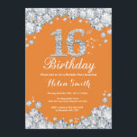 16th Birthday Orange and Silver Diamond Invitation<br><div class="desc">16th Birthday Invitation. Orange and Silver Rhinestone Diamond. Elegant Birthday Bash invite. Kids Birthday. Girl Birthday. Boy Birthday. For further customization,  please click the "Customize it" button and use our design tool to modify this template.</div>