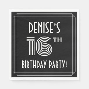 16th Birthday Party: Art Deco Style + Custom Name Napkin
