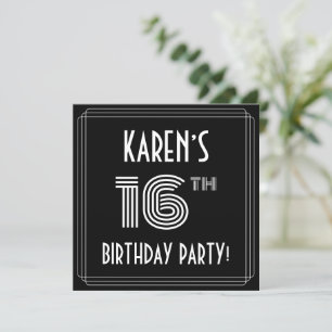 16th Birthday Party: Art Deco Style w/ Custom Name Invitation