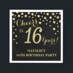 16th Birthday Party Black and Gold Diamond Napkins<br><div class="desc">16th Birthday Party Invitation with Black and Gold Glitter Diamond Background. Gold Confetti. Kids Birthday. Boy or Girl Birthday. For further customization,  please click the "Customize it" button and use our design tool to modify this template.</div>