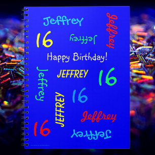 16th Birthday Party Blue Guest Book, Name, Spiral Notebook