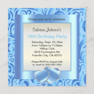 16th Birthday Party   Blue, Silver & White Verder Invitation