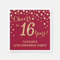 16th Birthday Party Burgundy Red and Gold Diamond